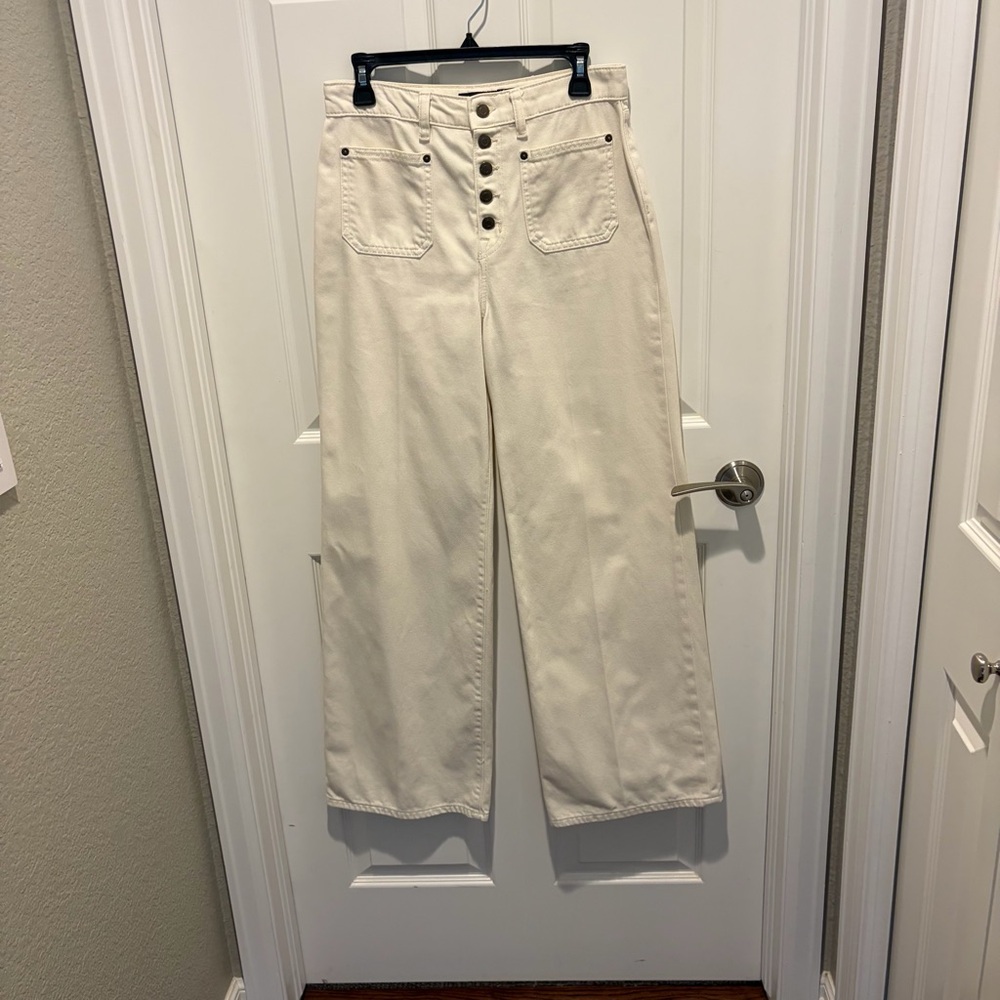 Lauren Ralph Lauren Cream Wide-Leg Button-Front Jeans
